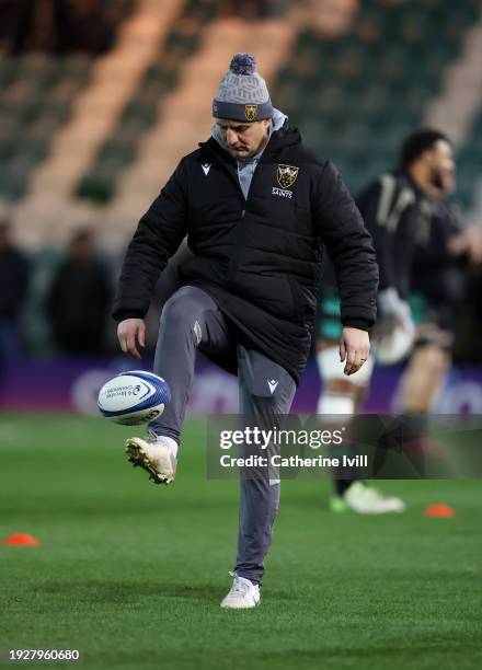 Phil Dowson, Director of Rugby at Northampton Saints, warms up prior to the Investec Champions Cup match between Northampton Saints and Aviron...