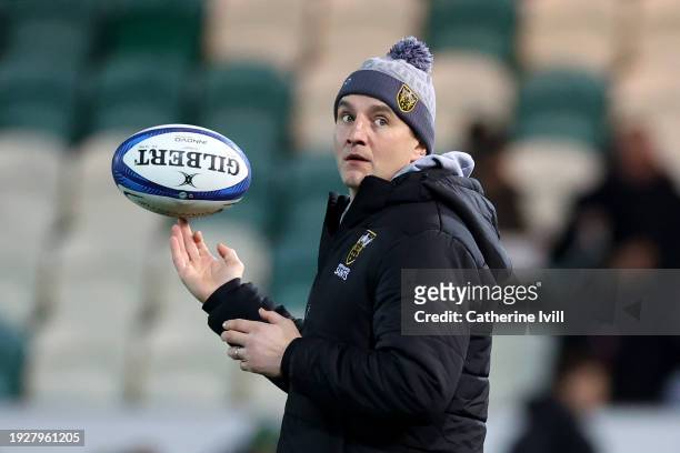 Phil Dowson, Director of Rugby at Northampton Saints, looks on during the warm up prior to the Investec Champions Cup match between Northampton...