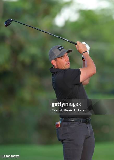 Scott Stallings of the United States plays his shot from the second tee during the second round of the Sony Open in Hawaii at Waialae Country Club on...