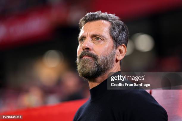 Quique Sanchez Flores, Head Coach of Sevilla FC, looks on during the LaLiga EA Sports match between Sevilla FC and Deportivo Alaves at Estadio Ramon...