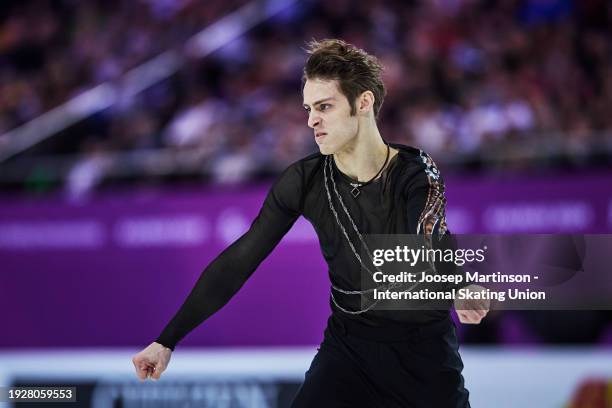 Aleksandr Selevko of Estonia competes in the Men's Free Skating during the ISU European Figure Skating Championships at Zalgirio Arena on January 12,...