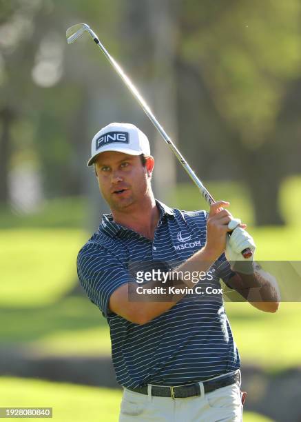 Harris English of the United States plays a shot on the fifth hole during the second round of the Sony Open in Hawaii at Waialae Country Club on...
