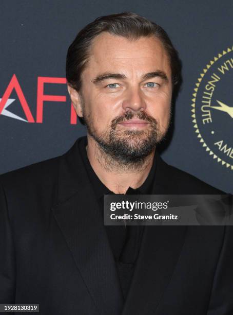 Leonardo DiCaprio arrives at the AFI Awards Luncheon at Four Seasons Hotel Los Angeles at Beverly Hills on January 12, 2024 in Los Angeles,...