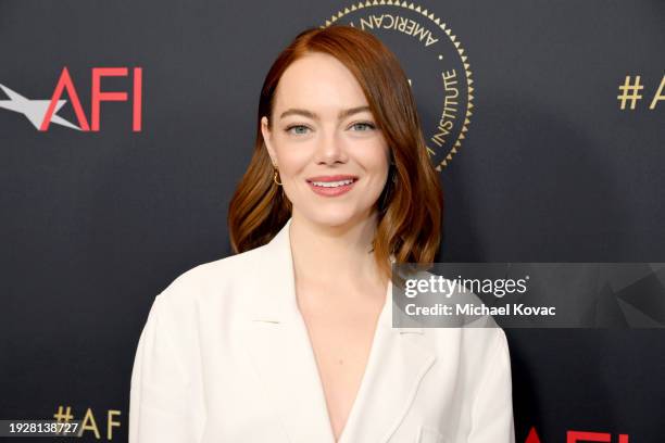 Emma Stone attends the AFI Awards at Four Seasons Hotel Los Angeles at Beverly Hills on January 12, 2024 in Los Angeles, California.