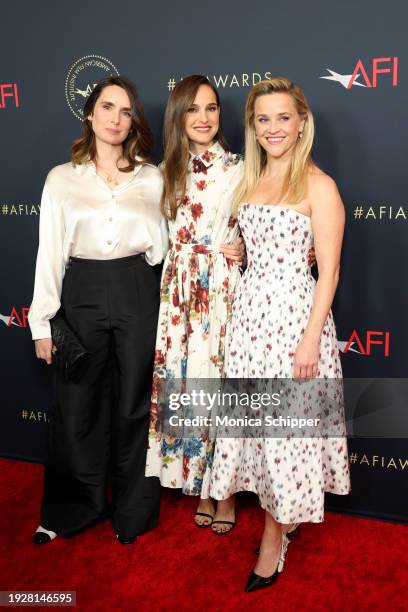 Sophie Mas, Natalie Portman and Reese Witherspoon attend the AFI Awards Luncheon at Four Seasons Hotel Los Angeles at Beverly Hills on January 12,...
