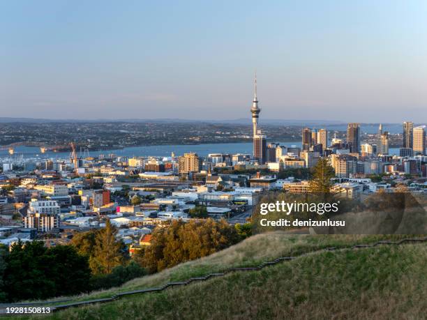 blick auf das zentrum von auckland vom mount eden - auckland stock-fotos und bilder