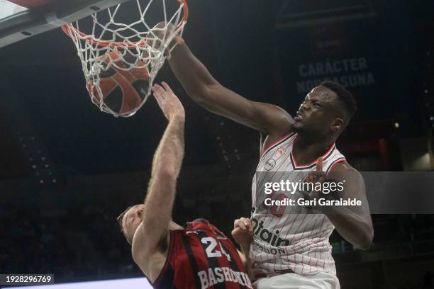 Moustapha Fall of Olympiacos Piraeus in action during the Turkish Airlines EuroLeague Regular Season Round 21 match between Baskonia Vitoria Gasteiz...