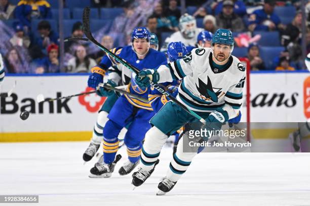 Ryan Carpenter of the San Jose Sharks skates against the Buffalo Sabres during an NHL game on January 15, 2024 at KeyBank Center in Buffalo, New York.