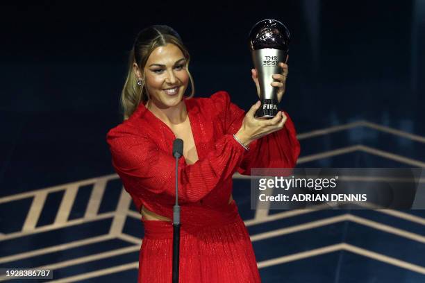 England and Manchester United goalkeeper Mary Earps receives The Best FIFA Women's Goalkeeper award during the Best FIFA Football Awards 2023...