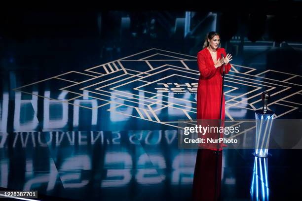 Aitana Bonmatio of FC Barcelona and Spain, member of the The FIFA FIFPro Women's World XI with his trophy during The Best FIFA Football Awards 2023...