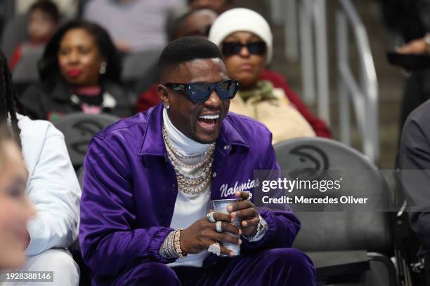 Rapper Boosie Badazz attends the game between the San Antonio Spurs and Atlanta Hawks on January 15, 2024 at State Farm Arena in Atlanta, Georgia....