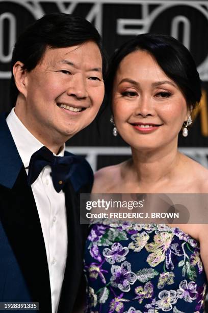 Actor Ken Jeong and his wife Tran Jeong arrive for the 75th Emmy Awards at the Peacock Theatre at L.A. Live in Los Angeles on January 15, 2024.