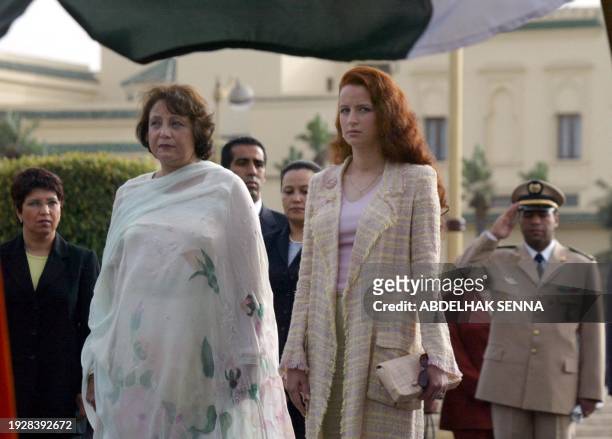 Sehba Musharraf , wife of the Pakistani president, and Princess Lalla Salma, wife of the king of Morocco, pose at the royal palace at Rabat 17 July...