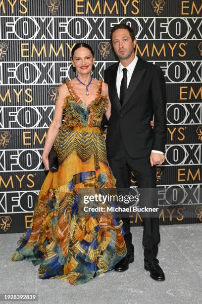 Yelena Yemchuk and Ebon Moss-Bachrach at the 75th Primetime Emmy Awards held at the Peacock Theater on January 15, 2024 in Los Angeles, California.