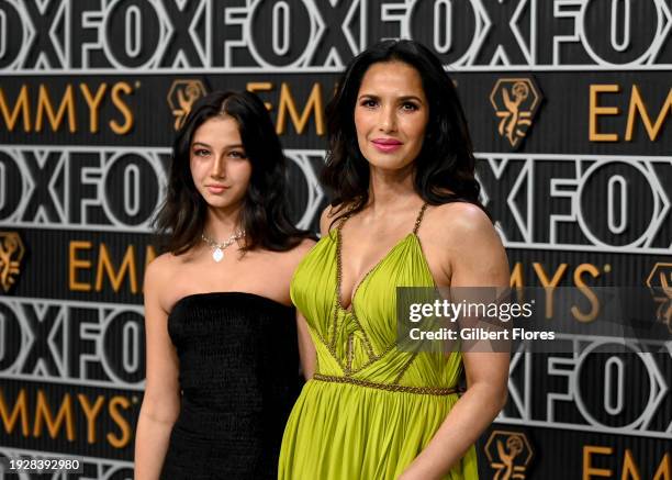 Krishna Lakshmi and Padma Lakshmi at the 75th Primetime Emmy Awards held at the Peacock Theater on January 15, 2024 in Los Angeles, California.