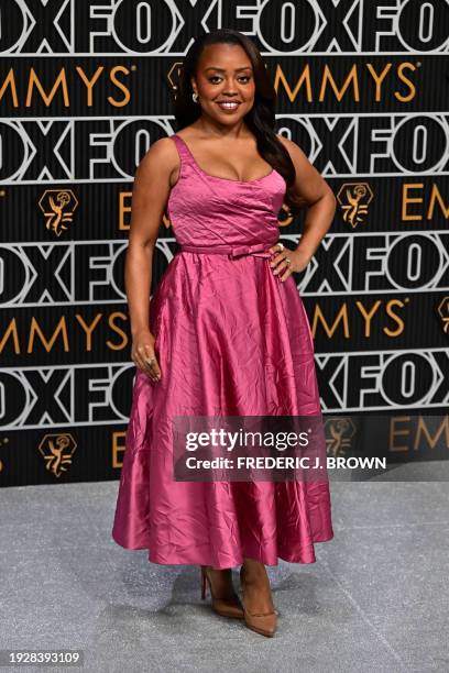 Actress Quinta Brunson arrives for the 75th Emmy Awards at the Peacock Theatre at L.A. Live in Los Angeles on January 15, 2024.