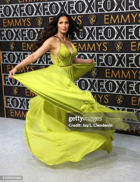 Los Angeles, CA Padma Lakshmi arriving at the 75th Primetime Emmy Awards at the Peacock Theater in Los Angeles, CA, Monday, Jan. 15, 2024.