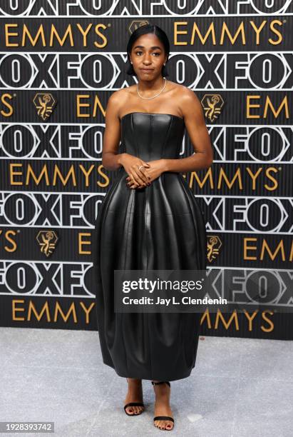 Los Angeles, CA Ayo Edebiri arriving at the 75th Primetime Emmy Awards at the Peacock Theater in Los Angeles, CA, Monday, Jan. 15, 2024.