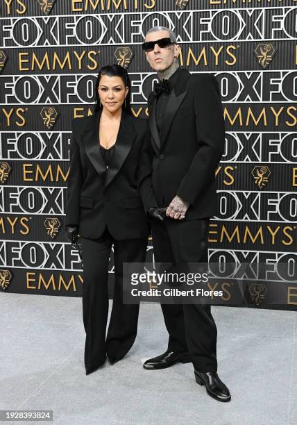 Kourtney Kardashian and Travis Barker at the 75th Primetime Emmy Awards held at the Peacock Theater on January 15, 2024 in Los Angeles, California.