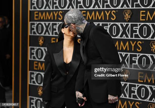 Kourtney Kardashian and Travis Barker at the 75th Primetime Emmy Awards held at the Peacock Theater on January 15, 2024 in Los Angeles, California.