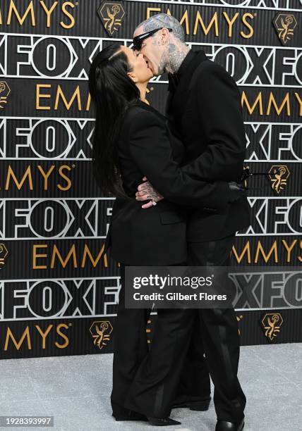 Kourtney Kardashian and Travis Barker at the 75th Primetime Emmy Awards held at the Peacock Theater on January 15, 2024 in Los Angeles, California.