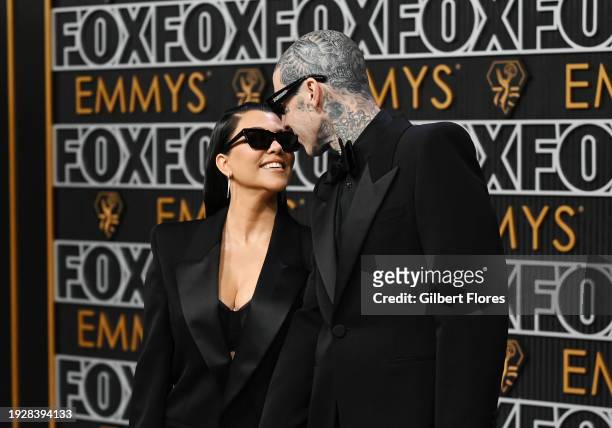 Kourtney Kardashian and Travis Barker at the 75th Primetime Emmy Awards held at the Peacock Theater on January 15, 2024 in Los Angeles, California.