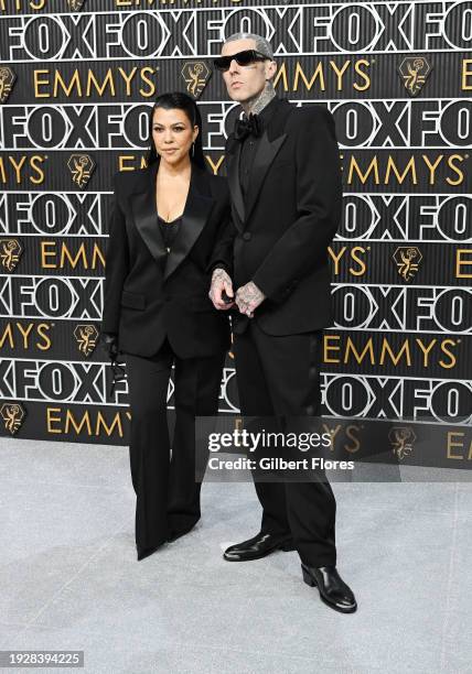 Kourtney Kardashian and Travis Barker at the 75th Primetime Emmy Awards held at the Peacock Theater on January 15, 2024 in Los Angeles, California.