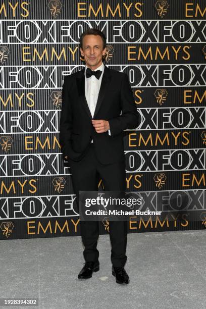 Seth Meyers at the 75th Primetime Emmy Awards held at the Peacock Theater on January 15, 2024 in Los Angeles, California.