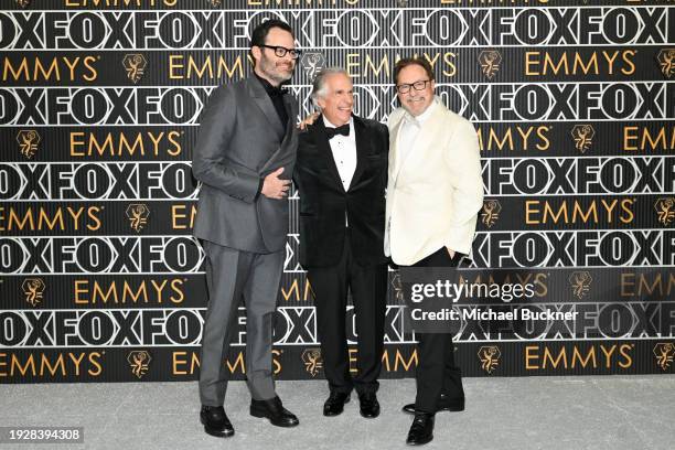 Bill Hader, Henry Winkler and Stephen Root at the 75th Primetime Emmy Awards held at the Peacock Theater on January 15, 2024 in Los Angeles,...