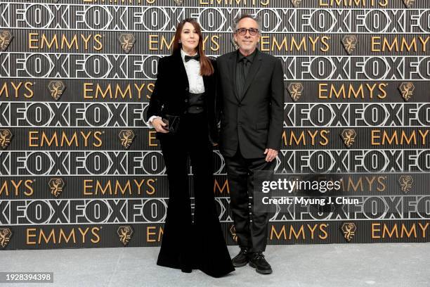 Los Angeles, CA Monica Bellucci and Tim Burton attend the 75th Primetime Emmy Awards at the Peacock Theater in Los Angeles, CA, Monday, Jan. 15, 2024.