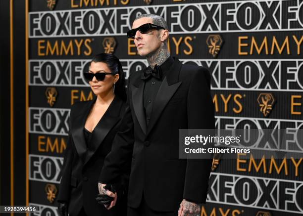 Kourtney Kardashian and Travis Barker at the 75th Primetime Emmy Awards held at the Peacock Theater on January 15, 2024 in Los Angeles, California.