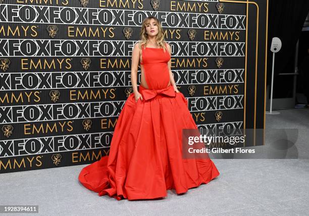 Suki Waterhouse at the 75th Primetime Emmy Awards held at the Peacock Theater on January 15, 2024 in Los Angeles, California.