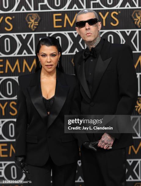 Los Angeles, CA Kourtney Kardashian and Travis Barker arriving at the 75th Primetime Emmy Awards at the Peacock Theater in Los Angeles, CA, Monday,...