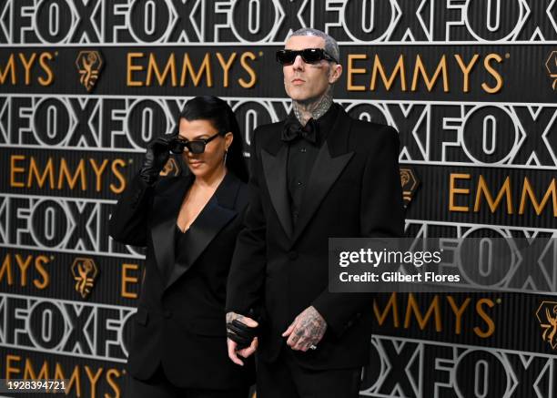 Kourtney Kardashian and Travis Barker at the 75th Primetime Emmy Awards held at the Peacock Theater on January 15, 2024 in Los Angeles, California.