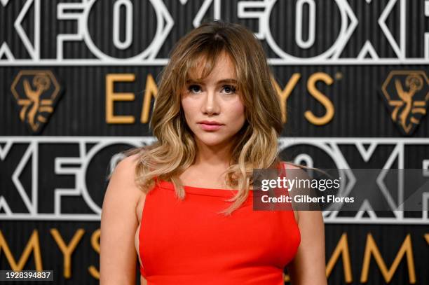 Suki Waterhouse at the 75th Primetime Emmy Awards held at the Peacock Theater on January 15, 2024 in Los Angeles, California.