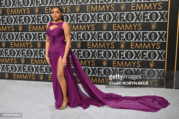 Actress Taraji P. Henson arrives for the 75th Emmy Awards at the Peacock Theatre at L.A. Live in Los Angeles on January 15, 2024.
