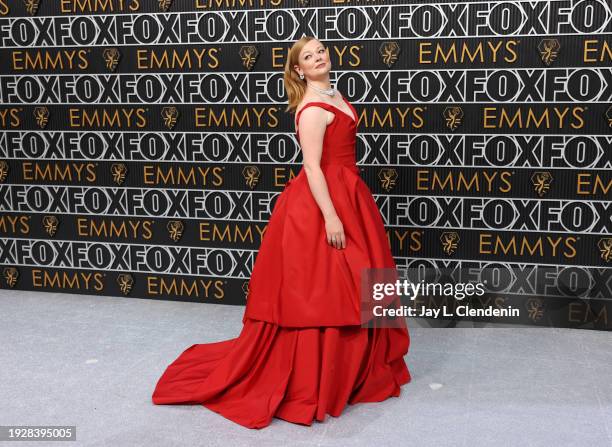 Los Angeles, CA Sarah Snook arriving at the 75th Primetime Emmy Awards at the Peacock Theater in Los Angeles, CA, Monday, Jan. 15, 2024.