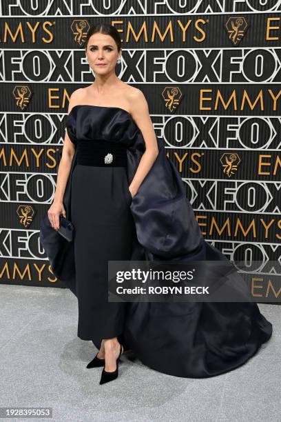 Actress Keri Russell arrives for the 75th Emmy Awards at the Peacock Theatre at L.A. Live in Los Angeles on January 15, 2024.