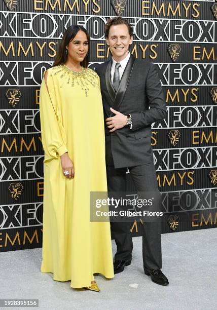 Zawe Ashton and Tom Hiddleston at the 75th Primetime Emmy Awards held at the Peacock Theater on January 15, 2024 in Los Angeles, California.