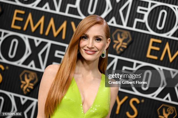 Jessica Chastain at the 75th Primetime Emmy Awards held at the Peacock Theater on January 15, 2024 in Los Angeles, California.