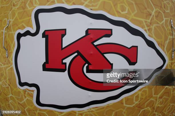 General view of the Kansas City Chiefs logo before an AFC Wild Card playoff game between the Miami Dolphins and Kansas City Chiefs on Jan 13, 2024 at...