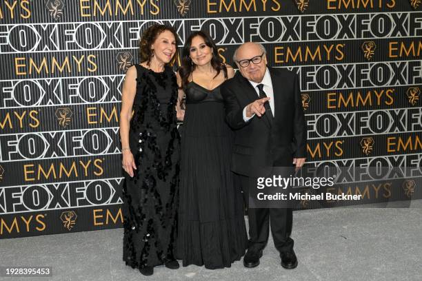 Rhea Perlman, Lucy DeVito and Danny DeVito at the 75th Primetime Emmy Awards held at the Peacock Theater on January 15, 2024 in Los Angeles,...