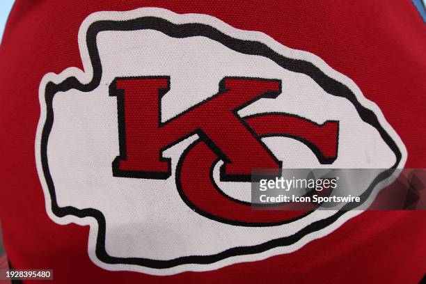 View of the Kansas City Chiefs logo before an AFC Wild Card playoff game between the Miami Dolphins and Kansas City Chiefs on Jan 13, 2024 at GEHA...