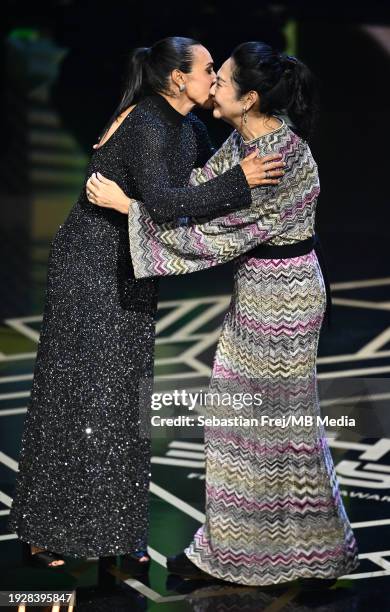 Special Award Winner, Marta Vieira da Silva and Marcia Aoki reacts on stage during The Best FIFA Men's award during The Best FIFA Football Awards...