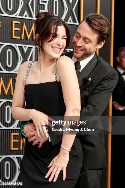 Los Angeles, CA Kieran Culkin and Jazz Charton attend the 75th Primetime Emmy Awards at the Peacock Theater in Los Angeles, CA, Monday, Jan. 15, 2024.