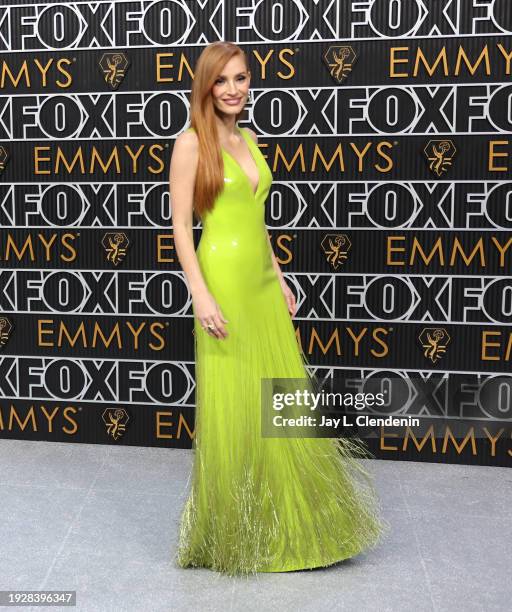 Los Angeles, CA Jessica Chastain arriving at the 75th Primetime Emmy Awards at the Peacock Theater in Los Angeles, CA, Monday, Jan. 15, 2024.