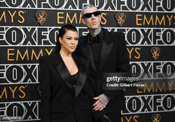 Kourtney Kardashian and Travis Barker at the 75th Primetime Emmy Awards held at the Peacock Theater on January 15, 2024 in Los Angeles, California.