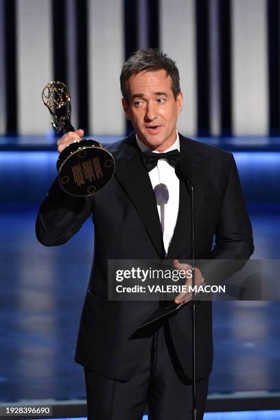 Outstanding Supporting Actor in a Drama Series Matthew Matthew Macfadyen, Succession, speaks onstage during the 75th Emmy Awards at the Peacock...