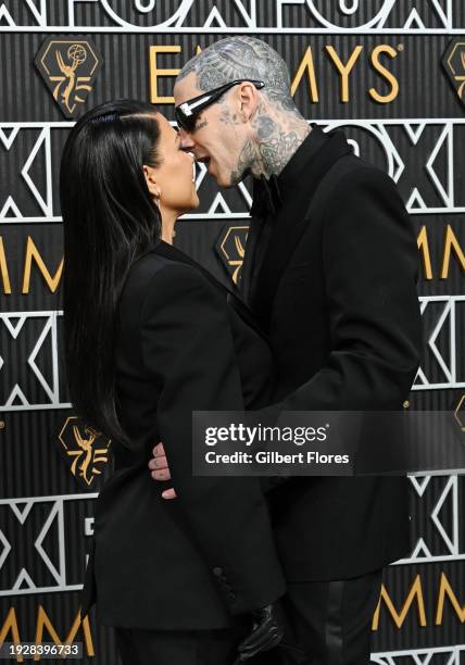 Kourtney Kardashian and Travis Barker at the 75th Primetime Emmy Awards held at the Peacock Theater on January 15, 2024 in Los Angeles, California.