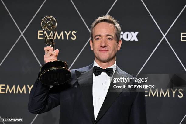 Outstanding Supporting Actor in a Drama Series Matthew Macfadyen, Succession, poses in the press room during the 75th Emmy Awards at the Peacock...